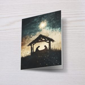 Julekort A6 dobbel – Julekrybbe (Stående)